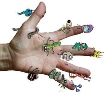 Microbes and parasites on the human hand